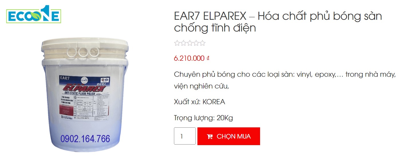 EAR 7 Elparex dung dịch phủ bóng sàn vinyl chống tĩnh điện cao cấp