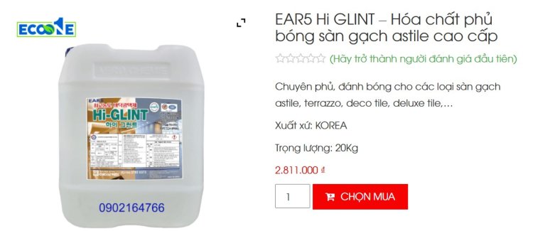 EAR 5 Hi - Glint hóa chất phủ bóng sàn gạch astile cao cấp