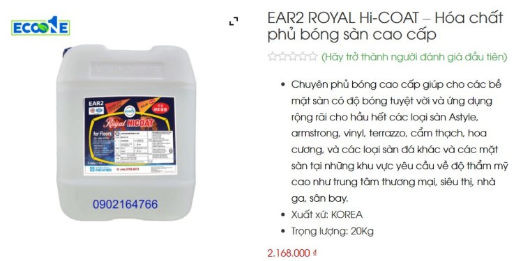  EAR2 Royal Hicoat chất phủ bóng sàn cao cấp