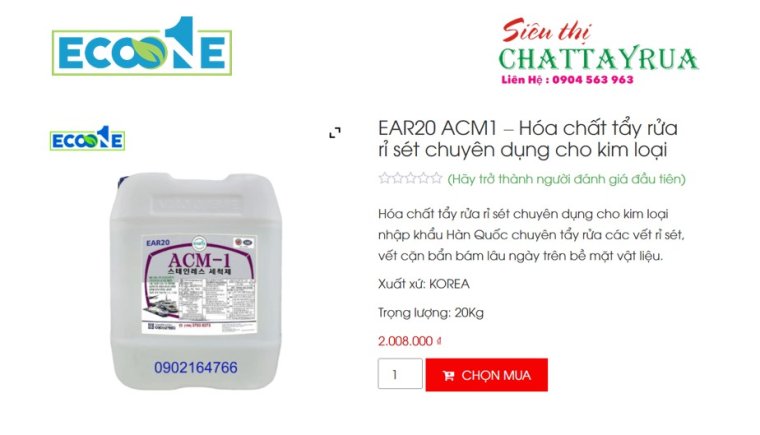 EAR20 - ACM1 Chất tẩy rửa rỉ sét chuyên dụng, nhập khẩu Hàn Quốc chuyên tẩy rửa các vết rỉ sét, vết cặn bẩn bám lâu ngày trên bề mặt vật liệu