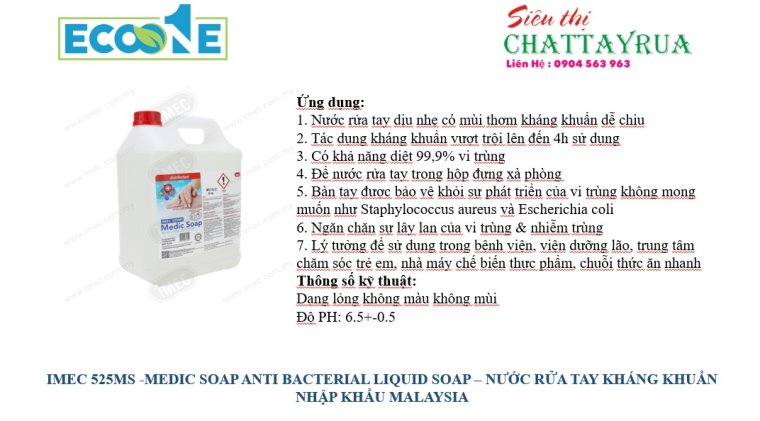 IMEC 525MS -MEDIC SOAP ANTI BACTERIAL LIQUID SOAP – NƯỚC RỬA TAY KHÁNG KHUẨN NHẬP KHẨU MALAYSIA