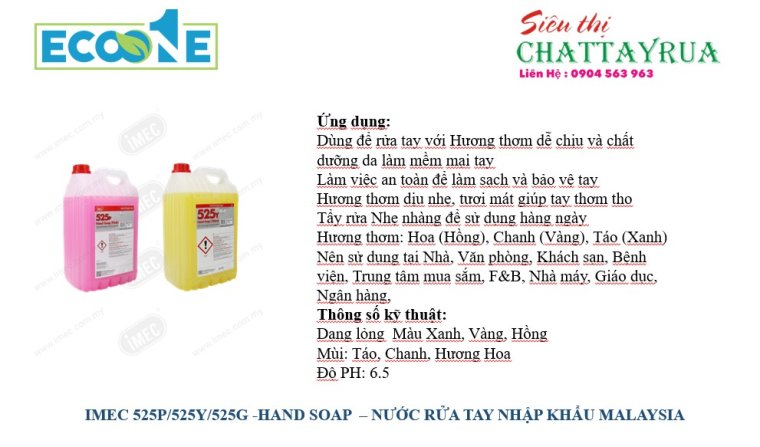 IMEC 525P/525Y/525G -HAND SOAP – NƯỚC RỬA TAY NHẬP KHẨU MALAYSIA