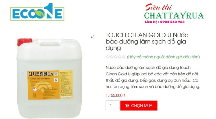 Nước bảo dưỡng làm sạch đồ gia dụng Touch Clean Gold U giúp loại bỏ các vết bẩn trên đồ nội thất, đồ gia dụng, bếp gas, dụng cụ đun nấu…Có hai tác dụng, làm sạch và bảo dưỡng đồ gia dụng