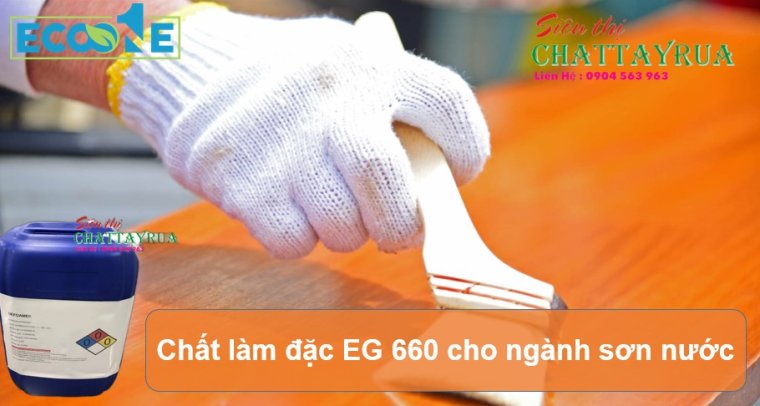 Chất làm đặc EG 660 cho ngành sơn nước, Chất làm đặc EG 660 là chất làm đặc liên kết polyurethane không ion. So với chất làm đặc cellulose và acrylic, chúng có thể mang lại cho hệ thống tính lưu động tốt hơn, đặc tính tạo màng tuyệt vời, đặc tính san lấp mặt bằng, khả năng chống nước và độ bóng.