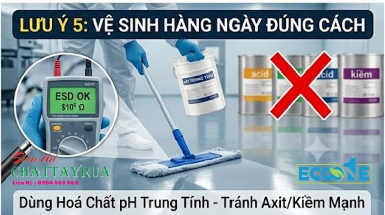 Sử dụng chất chuyên dụng để vệ sinh sàn chống tĩnh điện hàng ngày